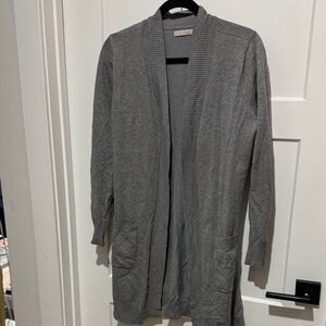 Gray Open Front Long Cardigan